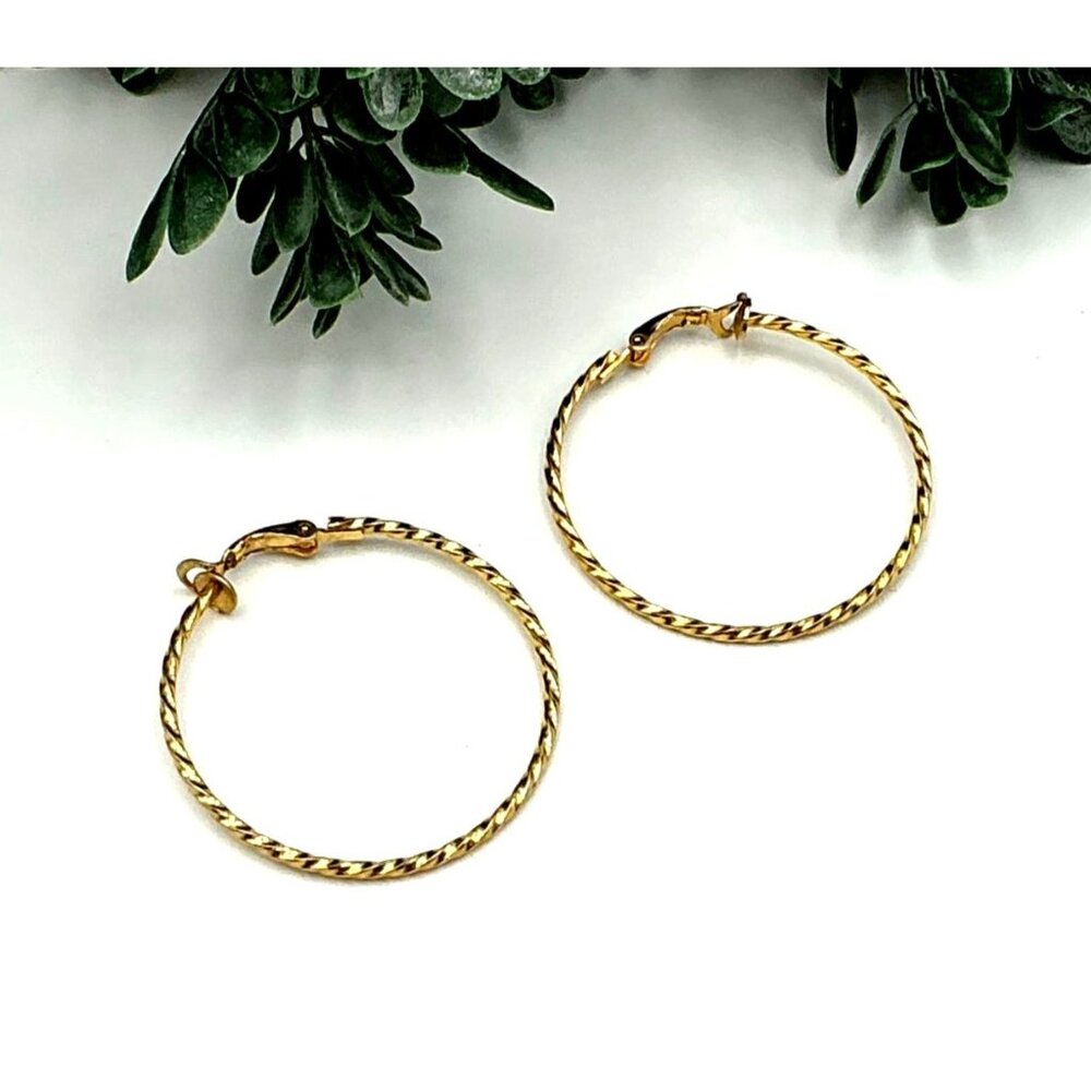 Gold-Tone Clip on Earrings Twisted Rope Hoop Earrings Lightweight & Elegant Desi
